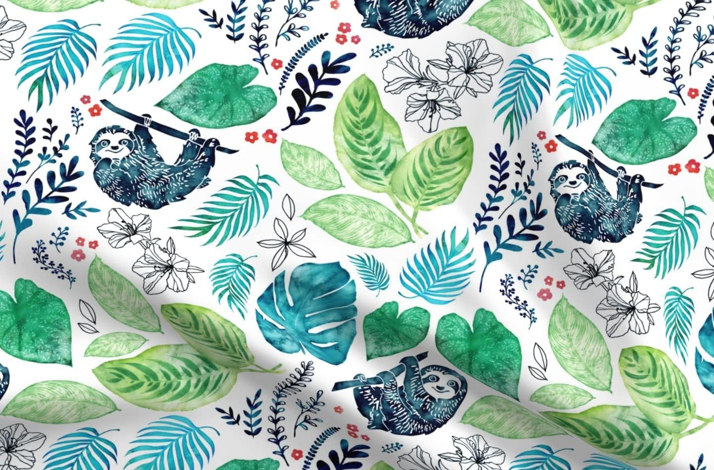 Spoonflower Fabric - Watercolor Tropical Animal Palm Leaves Nature Plant Tree Floral Printed on Minky Fabric by The Yard - Sewing Baby Blankets Quilt Backing Plush