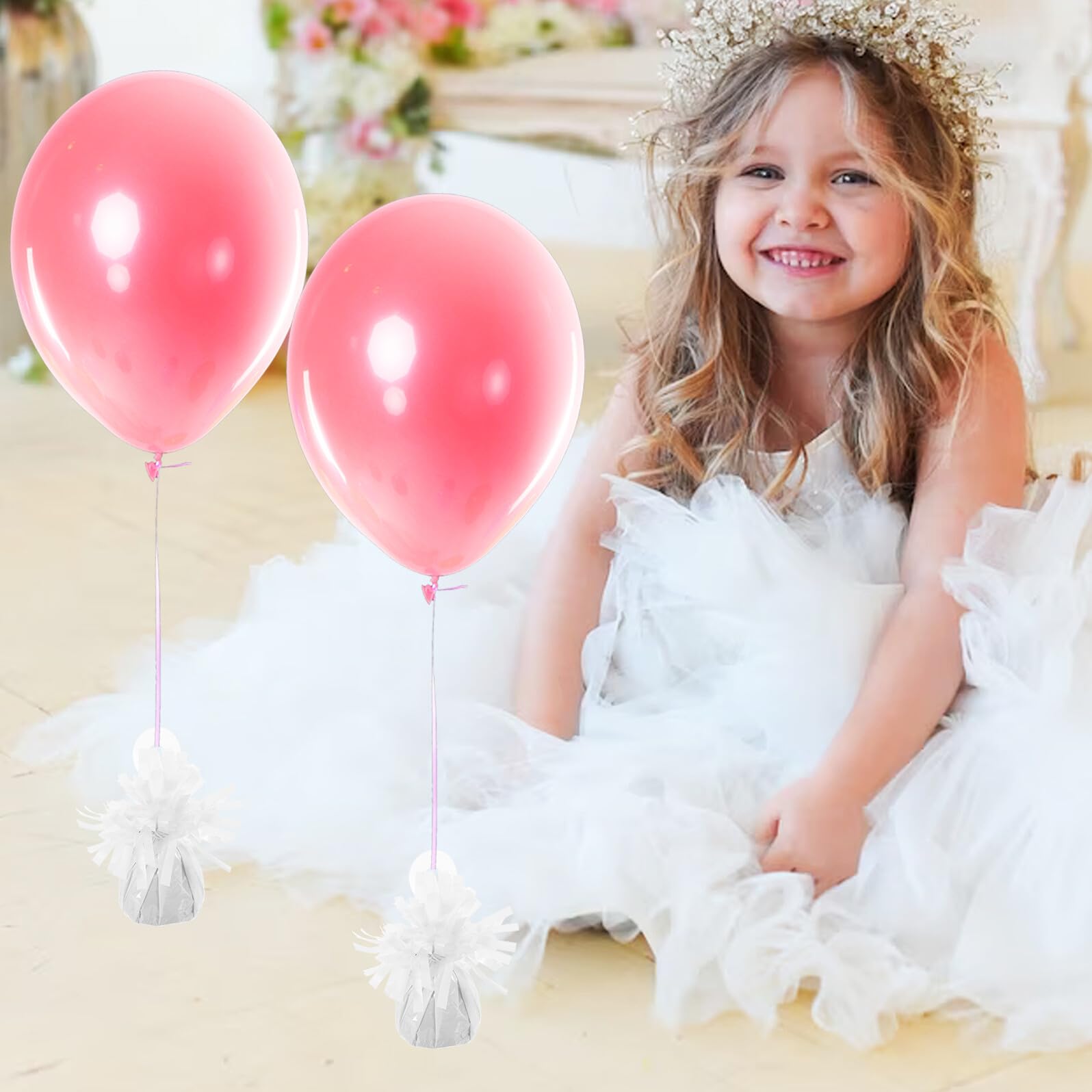 Blocco di Peso Palloncino 6 Pezzi Bianco in Pvc e Cemento | Riutilizzabile, per Palloncini Ordinari, Eventi e Anniversari, Confezione da 6 Pezzi