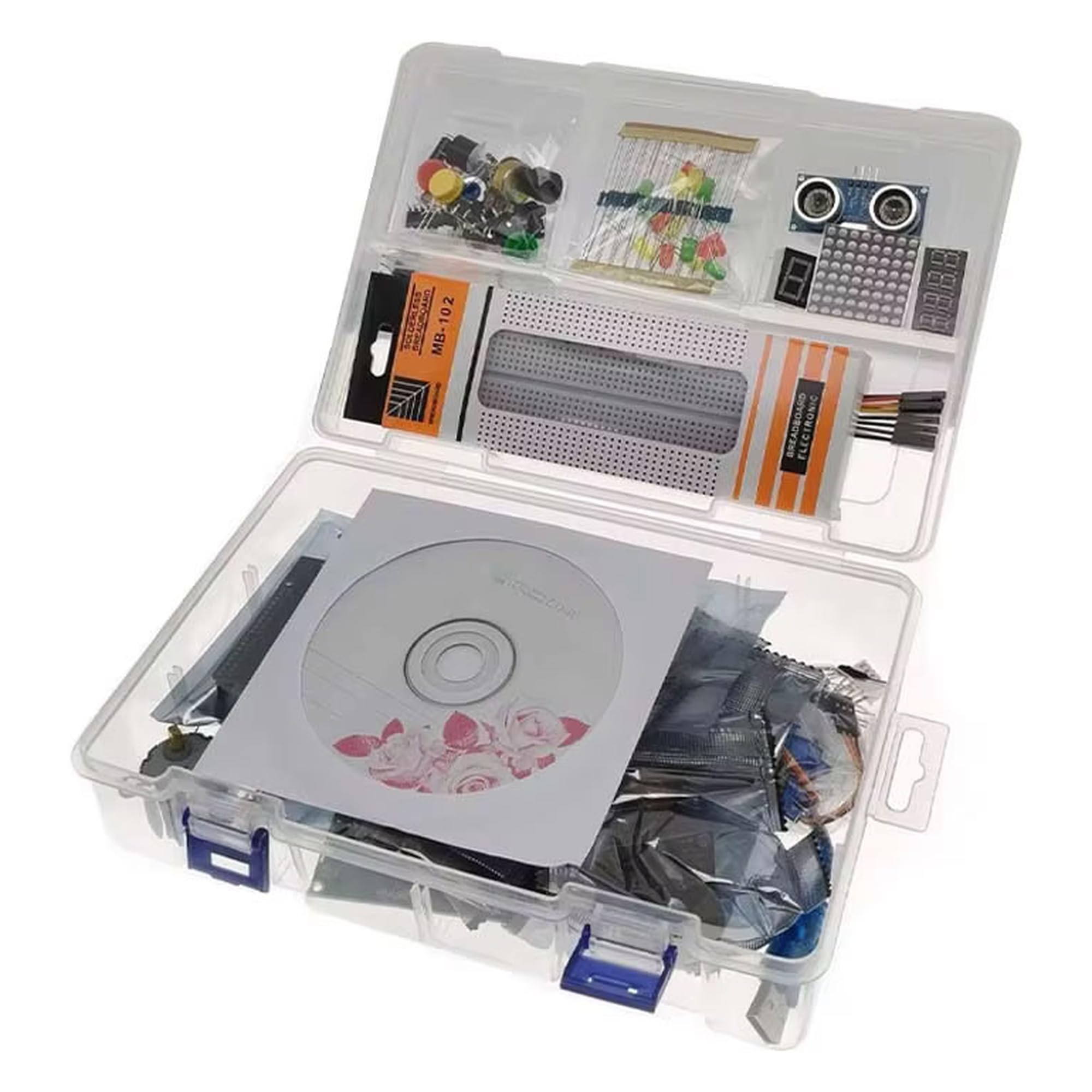 Starter Kit elettronic per componenti RFID compatibile con Arduino UNO R3, oltre 40 componenti, RFID RC522 con scheda e portachiavi, sensore a ultrasuoni LCD 1602 IIC HC-SR04 Servo SG90