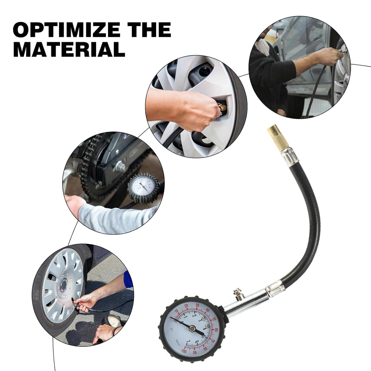 High Precision Tire Pressure Gauge for Cars Flexible Hose Easy to Read Dial Compatible Vehicle Types