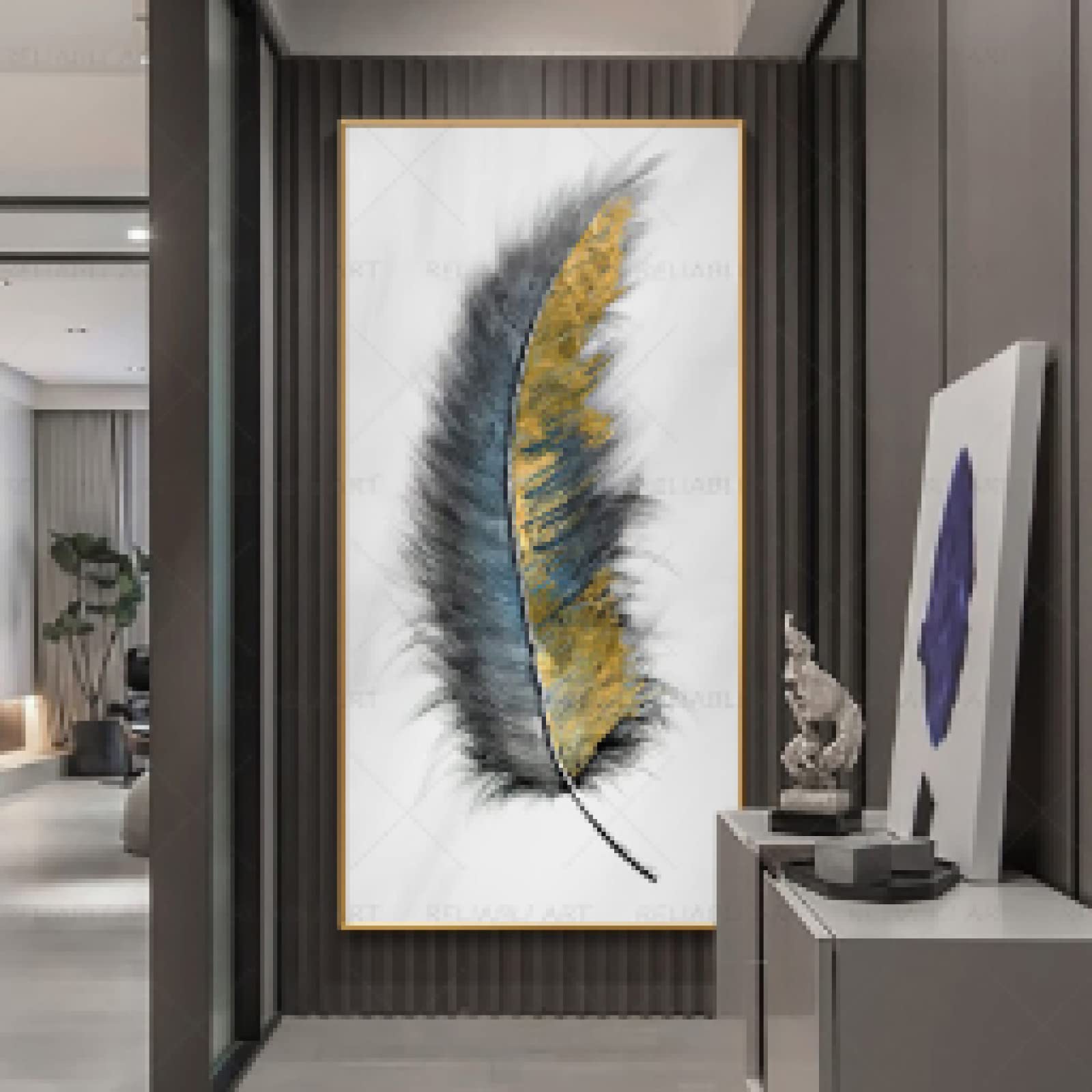 Toile Art Salon De Luxe Abstrait Golden Feather Grand Format