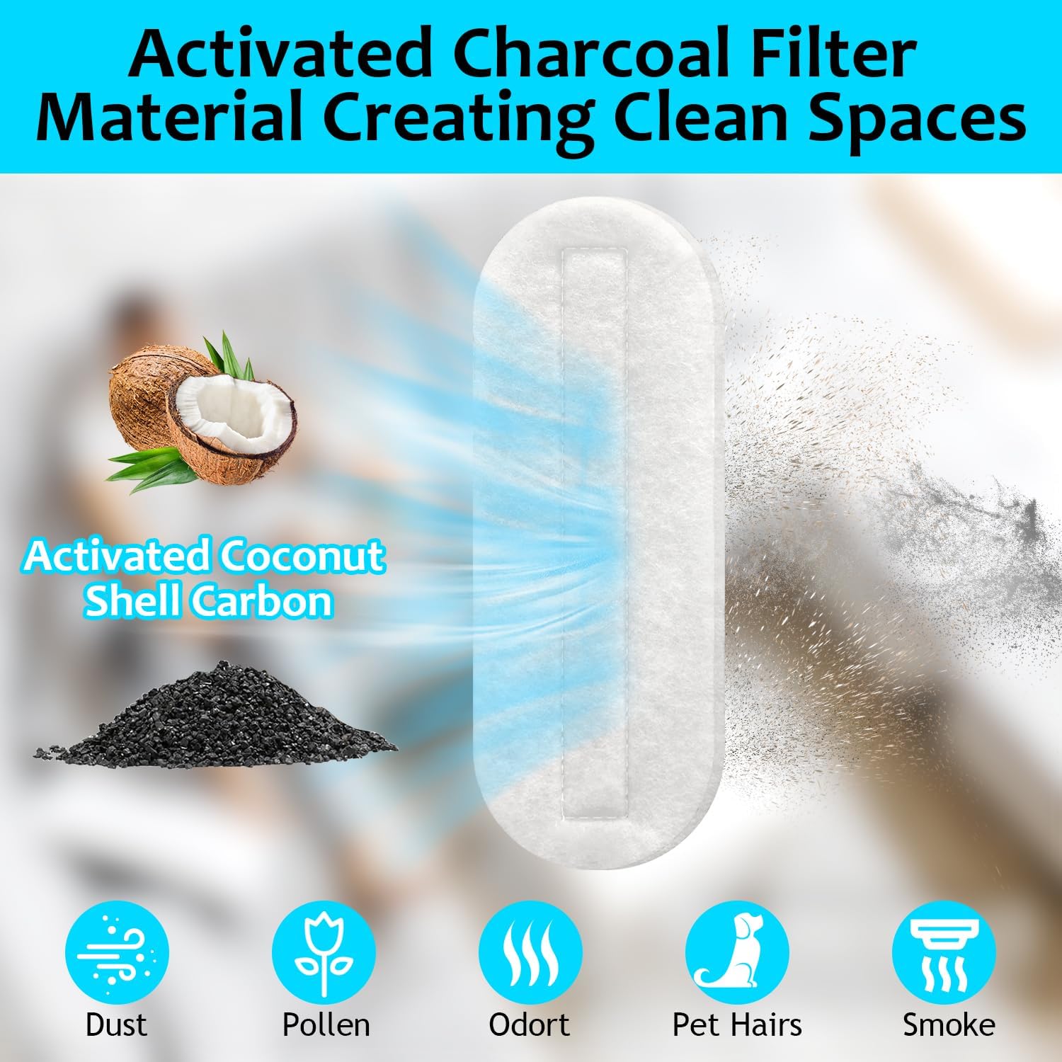 2026 Upgrade 15pcs Ceiling Fan Filters for Blades Easy-Stick Strong Fixity Activated Coconut Carbon Fan Filter for Ceiling Fan, Universal Fan Blade Air Fresh Purifier Cat Litter Box Filter, White image 4