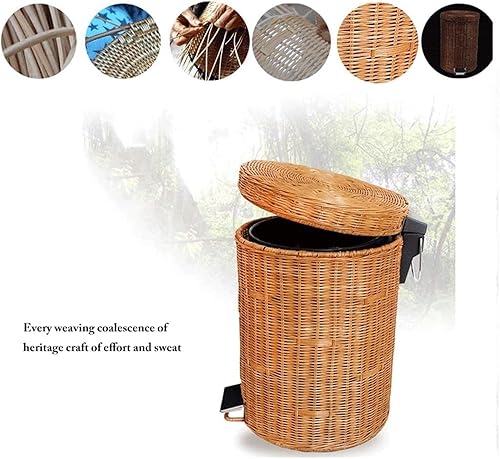 Miniatura 6 de DHAEY Botes de basura de cocina redondos de ratán con tapa, soporte de acero inoxidable, color amarillo, marrón, contenedores de basura