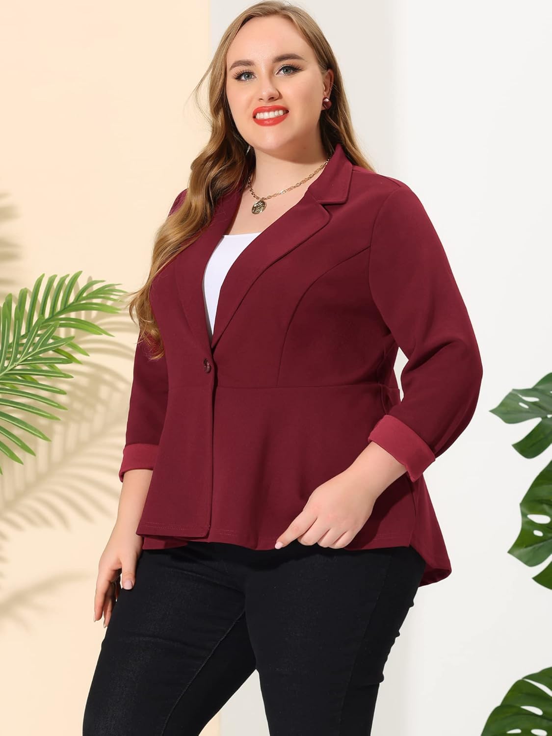 Agnes Orinda Women's Plus Size Blazer Notch Panel Work Business Casual Outfits Dressy Suit Jacket Peplum Blazers - Image 3