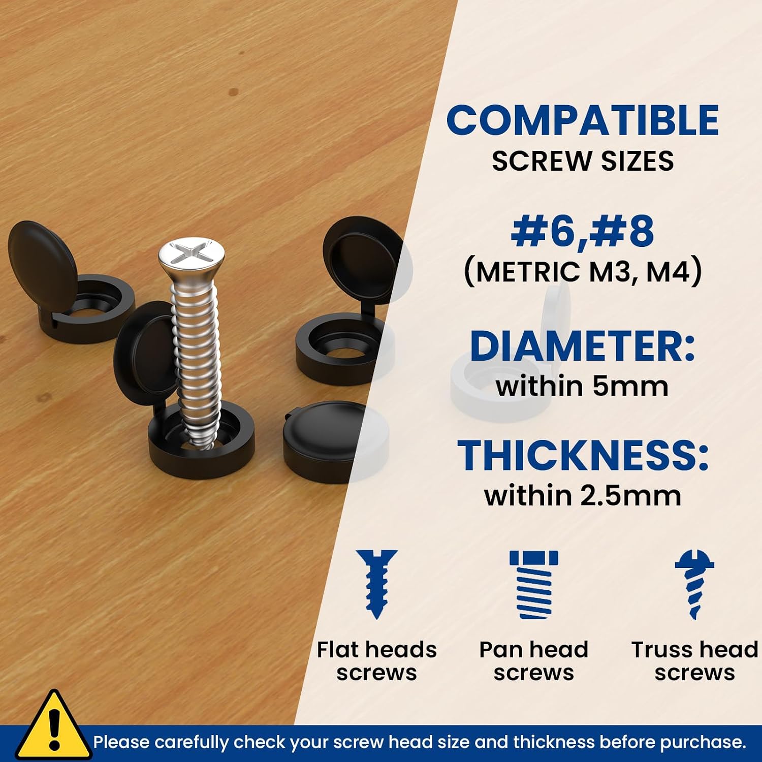 100pcs Plastic Hinged Screw Cover Caps, Flip Tops for Covering M3, M4 Screw