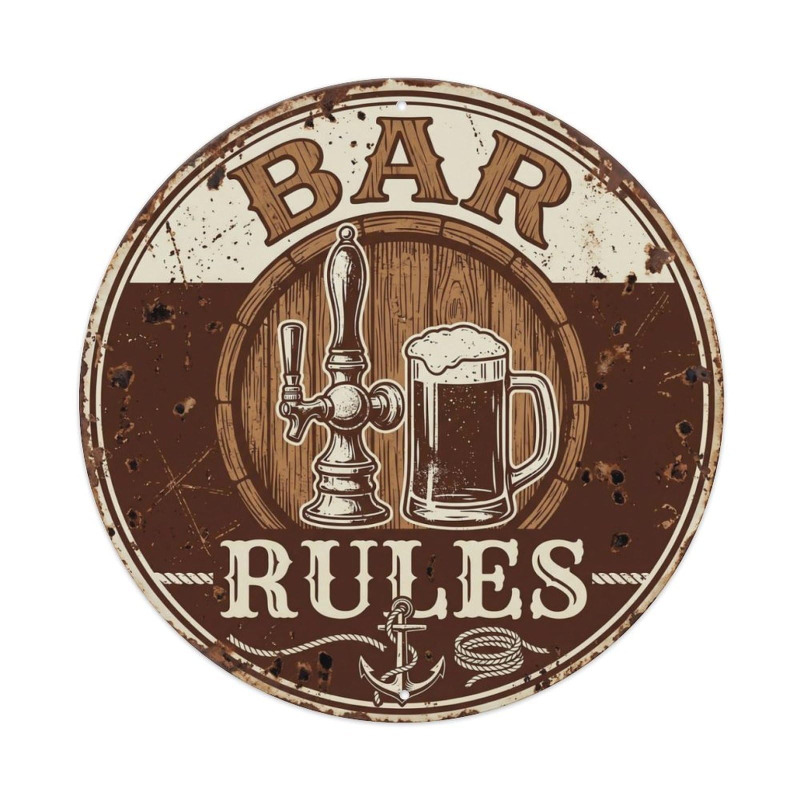 BAR Rustic Tavern Emblem Metal Tin Sign Plaque Wall Decor for Cafe, Club Bar, Office, Home Garden Round Metal Poster 8x8Inch
