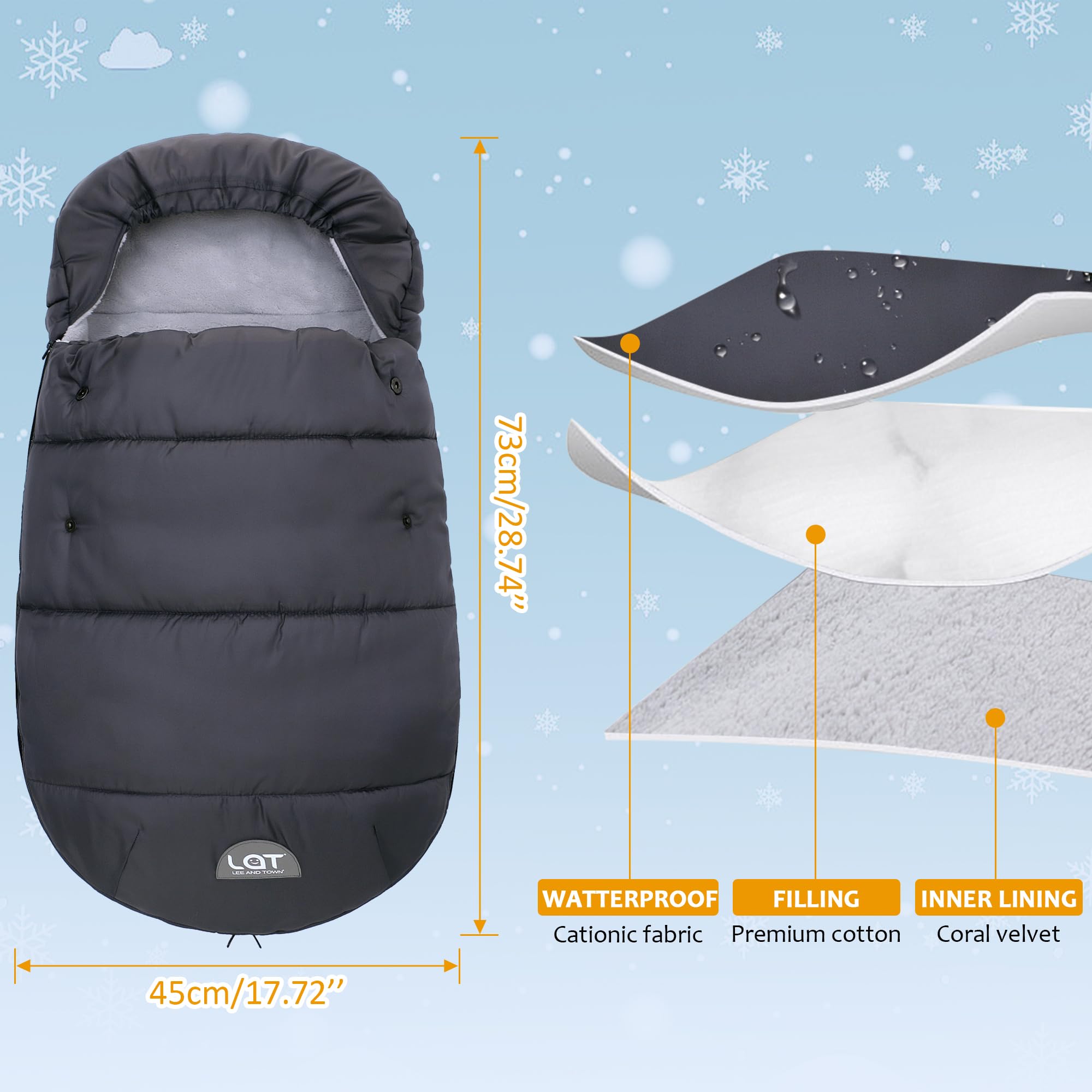 LAT, sacco nanna invernale universale per ovetto, sacco nanna invernale con chiusura lampo, impermeabile, antivento (grigio)