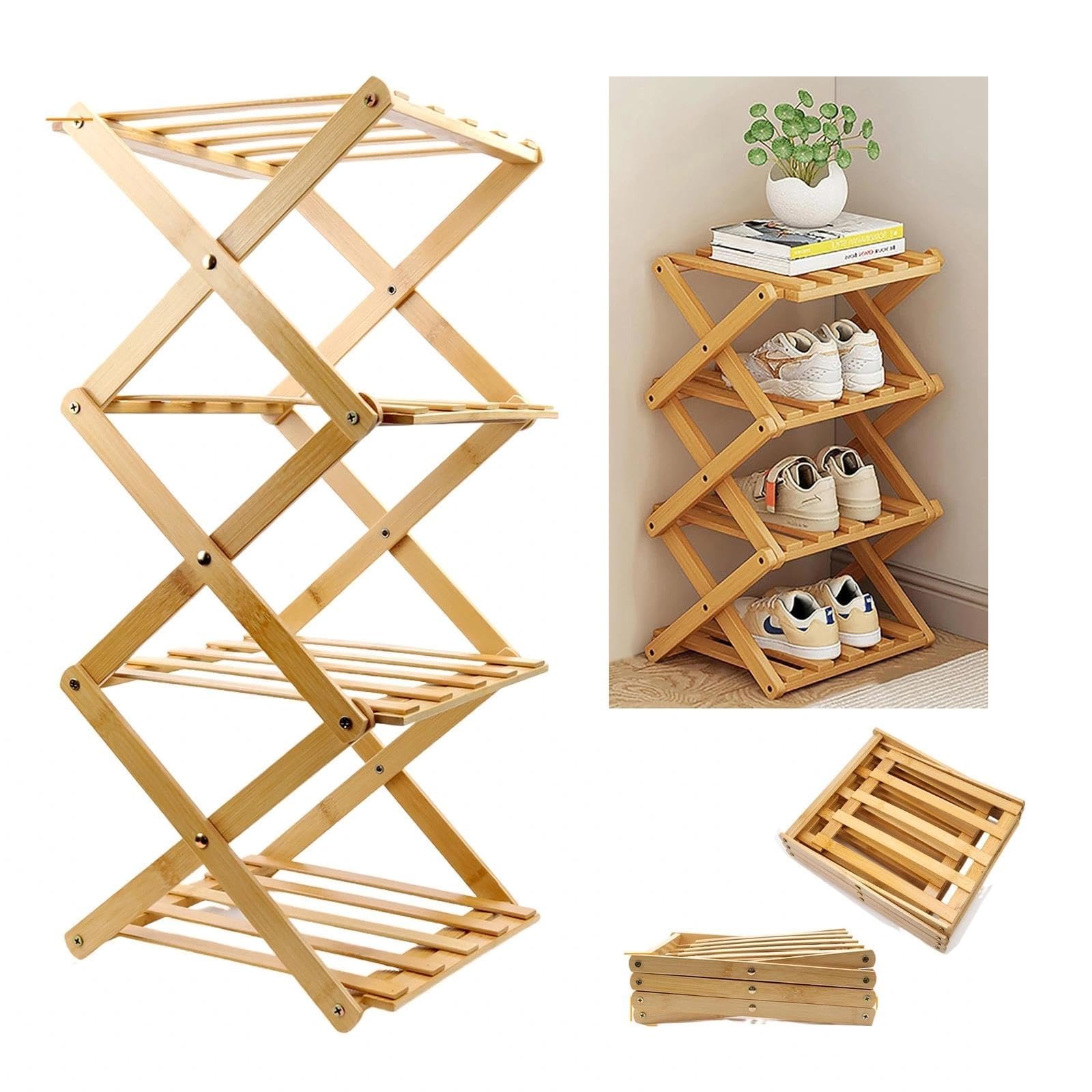 Étagère à chaussures bois pliante pour libérer l'espace de l'entrée