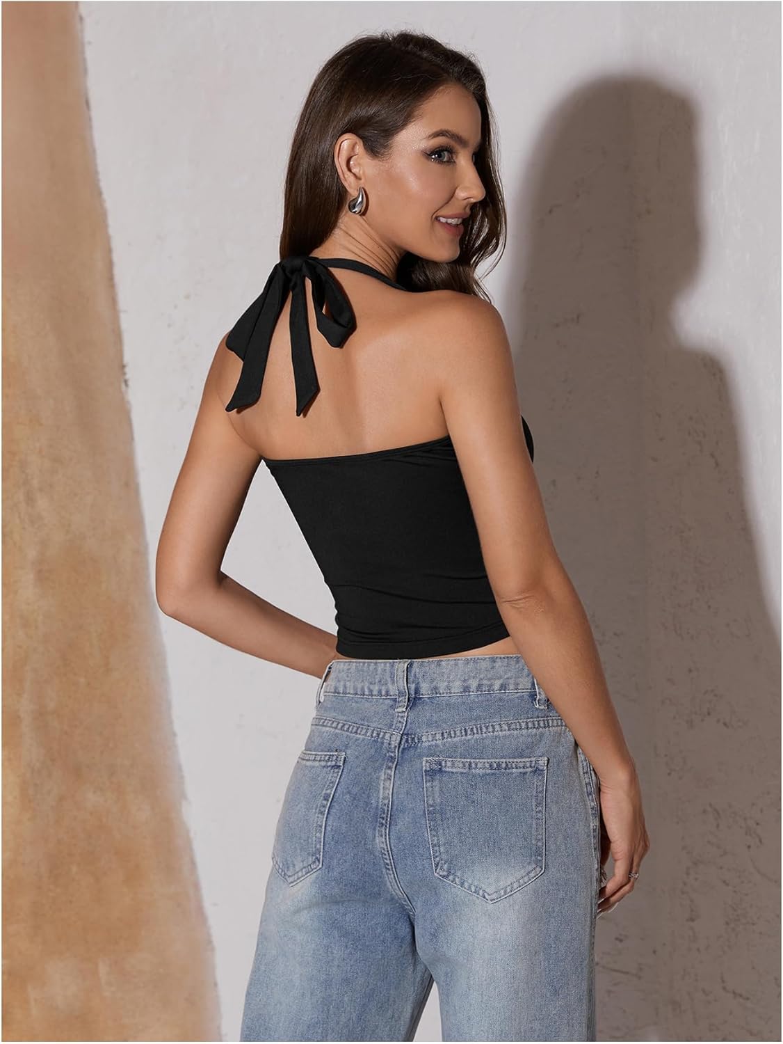 SOLY HUX Women's Ruched Halter Y2K Crop Tops Tie Back Sleeveless Slim Fit Cami Tops - Image 3