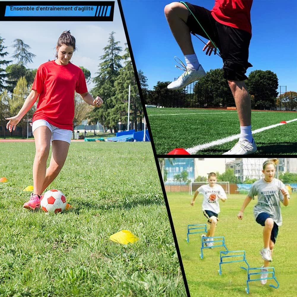 Set d'entraînement de football, set d'accessoires d'entraînement de football, Agility Speed Ladder, échelle de coordination de 5m, 10 x cônes pour slalom, parachute de résistance, corde à sauter
