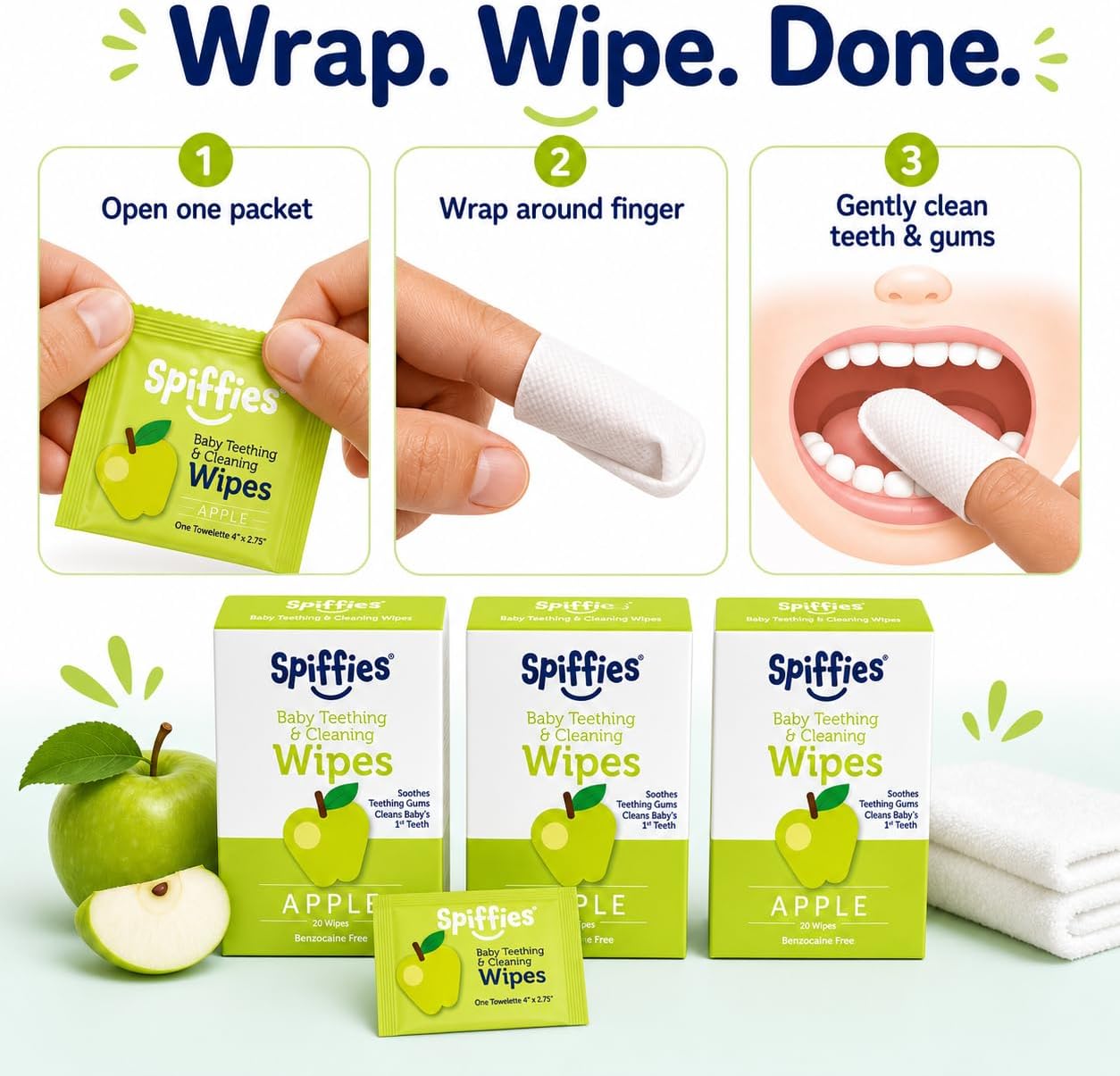 Baby Teeth & Gum Wipes, Apple Flavor, Xylitol, Fluoride Free, 60ct image 3
