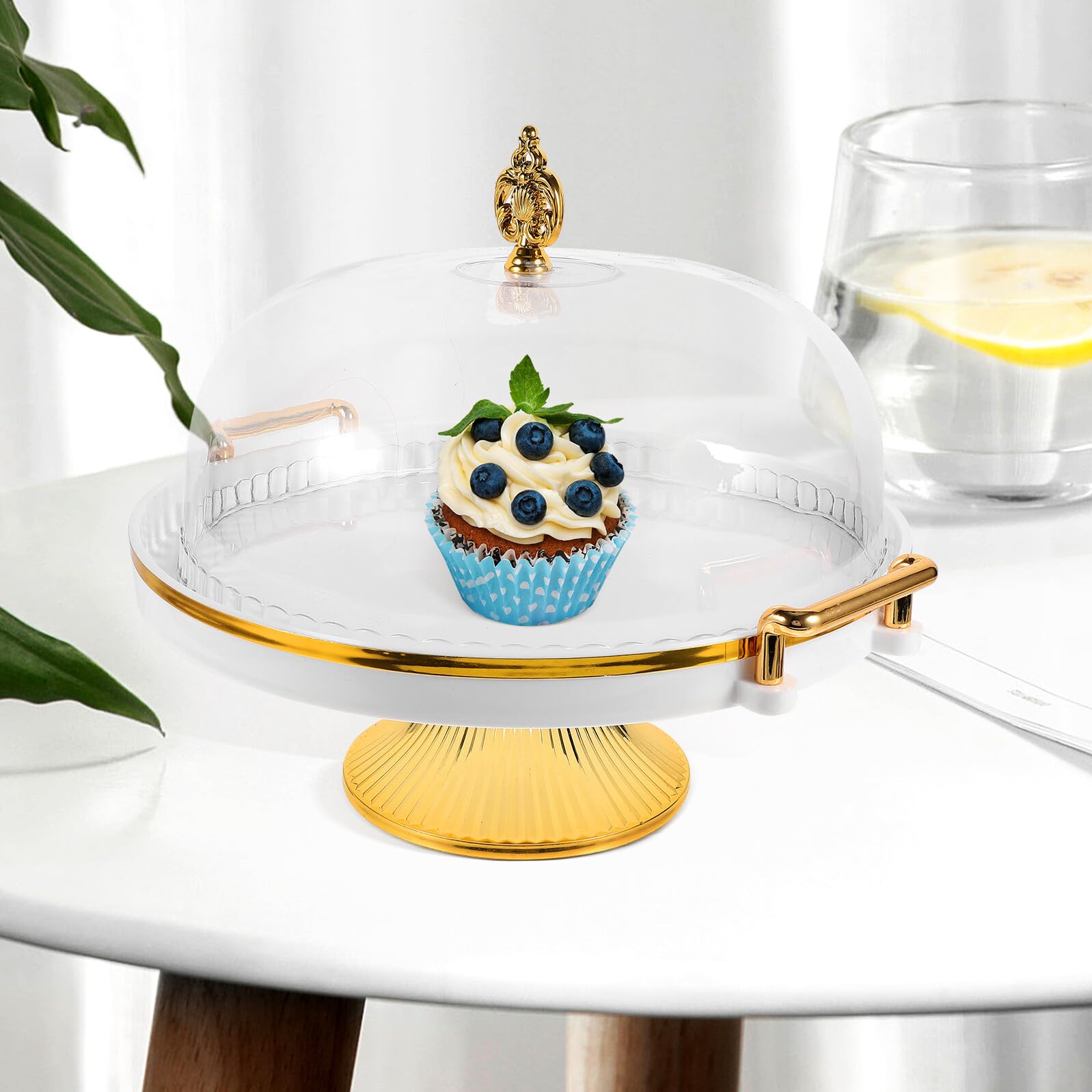 Veemoon Alzata per Torta con Coperchio Set in Ps e Abs, Superficie Liscia Multifunzionale per Dolci e Snack, per Decorazione Casa