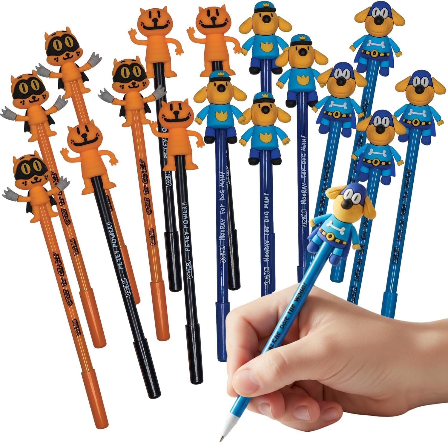 Dog Man™ Character Topper Pens (12 Count) – Black Ink Plastic Pens (7.5") for Party Favors, Classroom Rewards and Kids’ Themed Activities