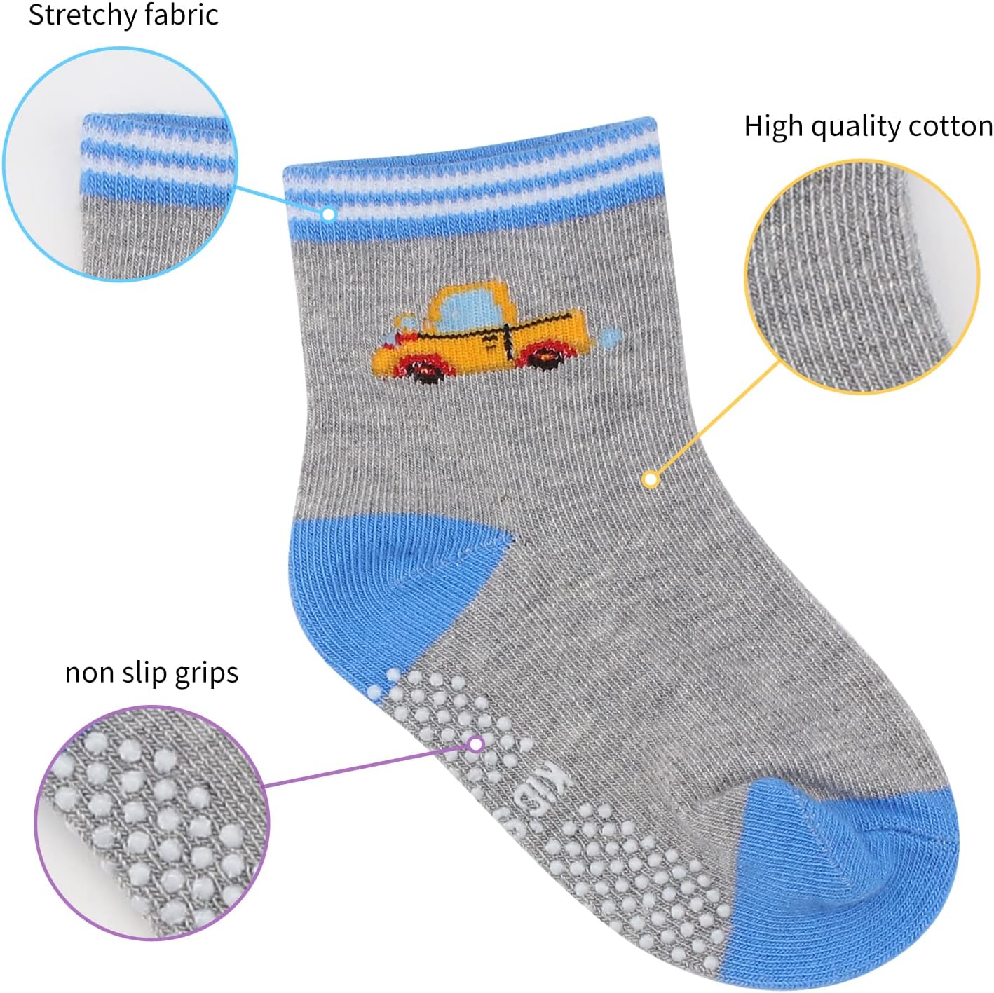 Baby Boy Socks, Non Slip Toddler Socks, 12 Pairs Cotton Grip Socks Crew Socks Grippy Socks for Baby Boy - Image 2