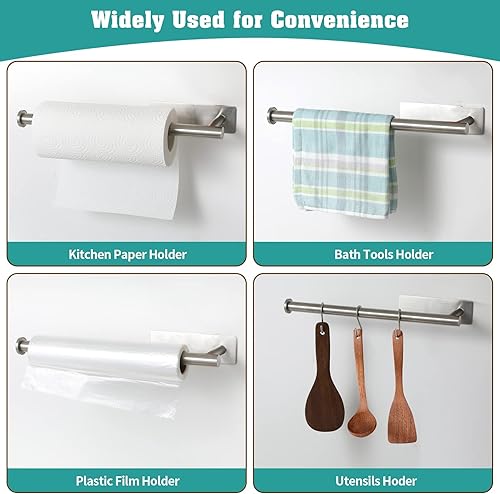 Miniatura 29 de theaoo - Toallero de papel para debajo del gabinete para cocina, toallero adhesivo para baño, montado en la pared, negro mate, acero inoxidable