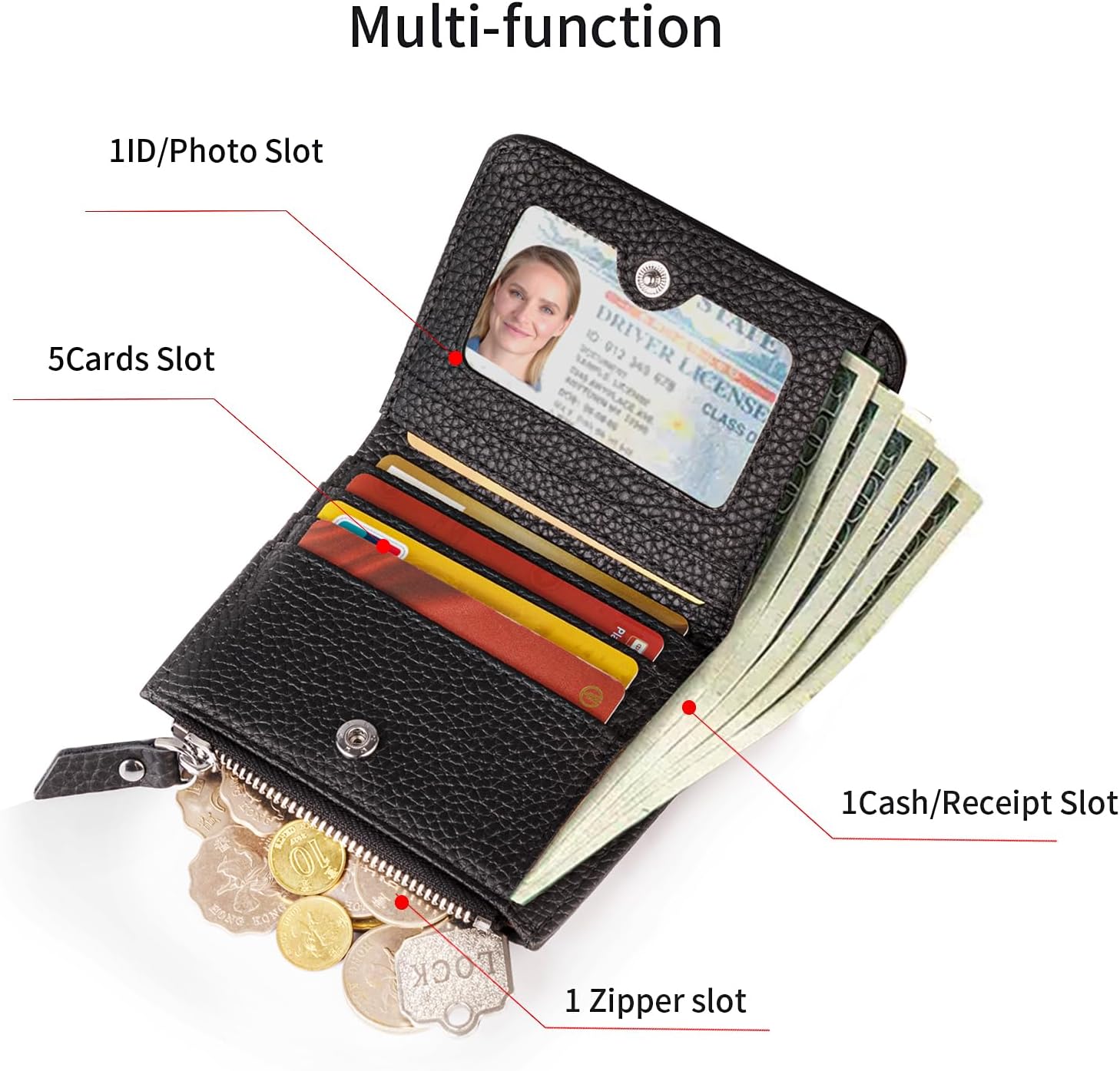 Small Wallet Women Soft Leather RFID Blocking Card Holder with Zipper Pocket Bifold... - Image 4