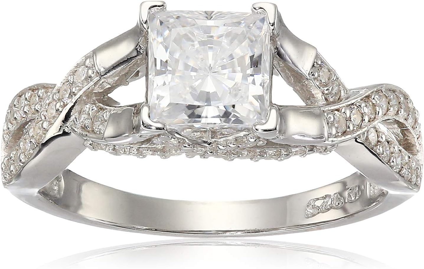 925 Sterling Silver Engagement Ring Princess Cut CZ Cubic Zirconia CrossOver Infinity Band 2.0cttw.