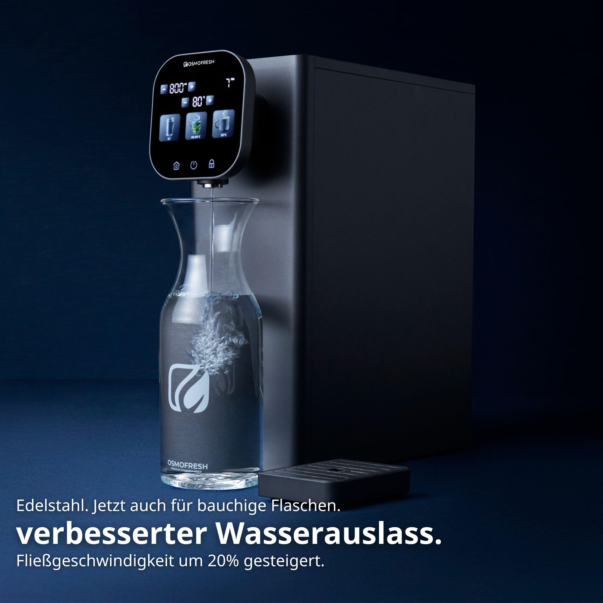 OsmoFresh Auftisch Osmoseanlage Fusion Stream | Heißwasserspender | Variable Temperatur | 7-Fach Umkehrosmose Filterung | leitungsgebunden | TÜV Zertifiziert | 3X UV