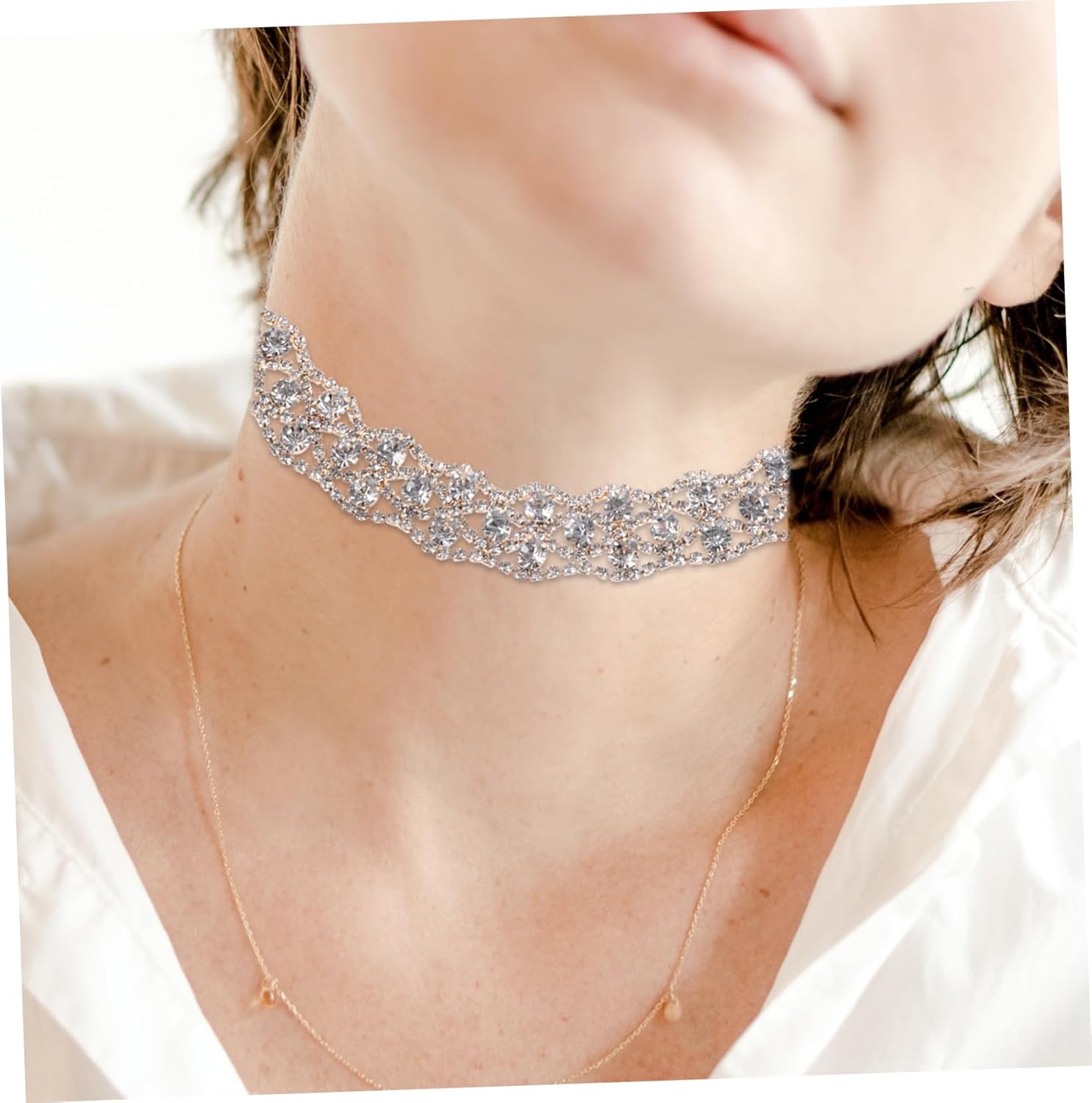 YYZKYTO Rhinestone Collar Necklace Full-drilled Chain Choker Fashion Jewelry for Women Special Occasion