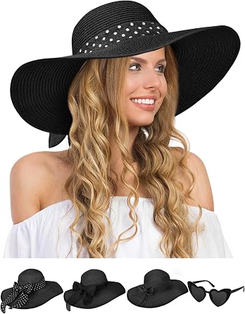 Sun Beach Straw Hats for Women, Summer Wide Brim Hat