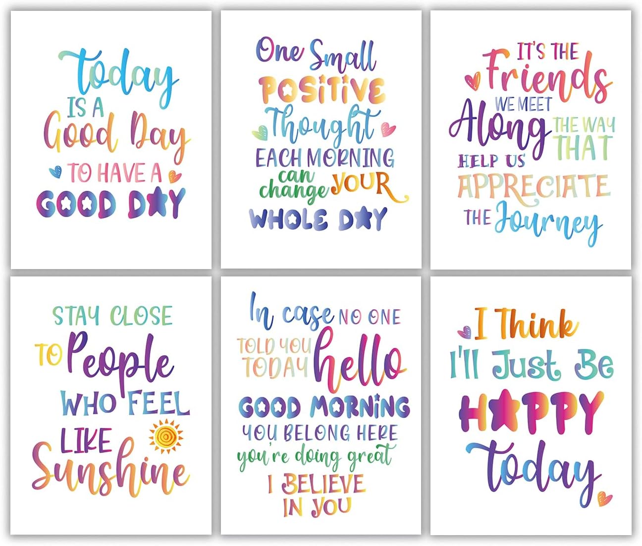 Inspirational Wall Art Prints Abstract Paint Motivational Quote Phrases Posters for Living Room Office Classroom Kids Room Decoration Colorful Wall Decor Gifts for Kids Girl 8x10inch 6Pcs Unframed