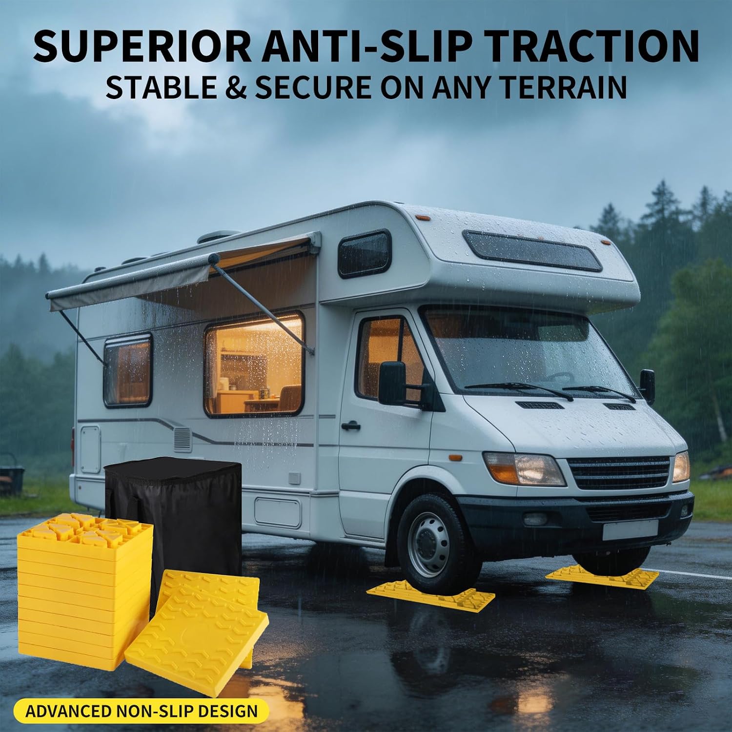 RV Camper Leveling Blocks 12-Pack, Heavy-Duty Interlocking Anti-Slip Stabilizer Blocks with Carry Bag for Car SUV RV Trailer & Motorhome, Yellow