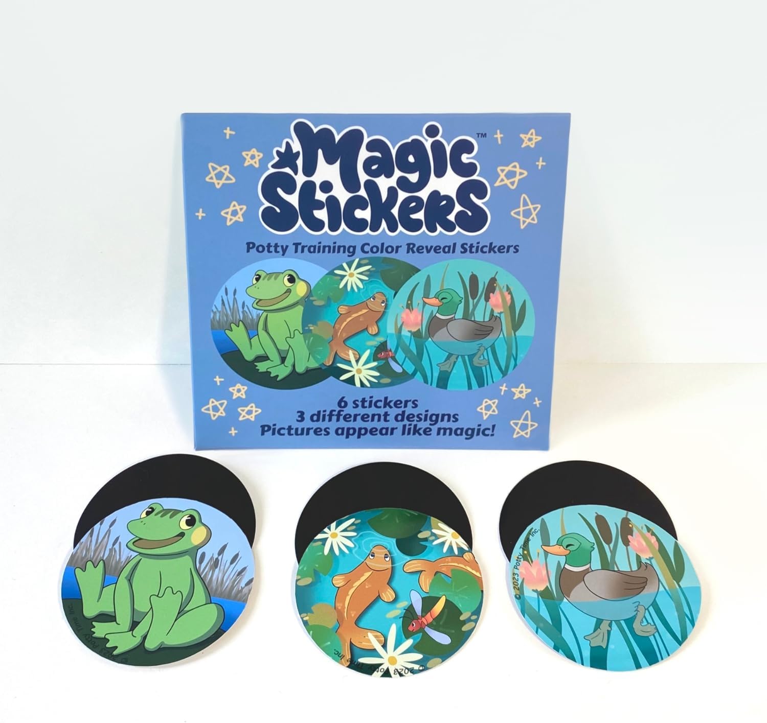 Potty Watch Color Reveal Stickers - 6 Magic Stickers & 3 Different Designs - Easy to Peel Stickers for Kids - Reward Their Efforts, Fosters Fun & Independence - (Pond Magic Reveal Stickers)