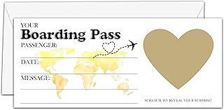 AWSICE Scratch Surprise Boarding Pass, 1 Set Make Your Own DIY Travel Ticket, Surprise Reveal Card Gift for Holiday, Christmas, Wedding, Birthday, Anniversary, Valentine's Day(3.5"x8" Gold)-B004