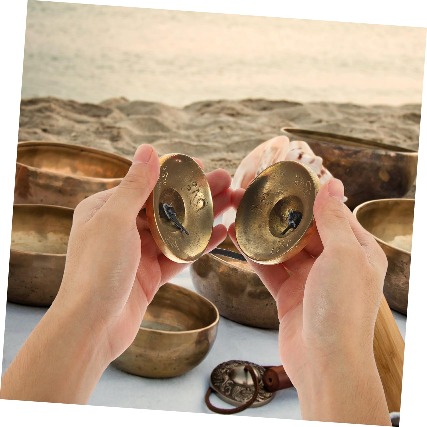 BESTonZON Copper Meditation Bell Straps Hand Cymbals for Yoga Small Cymbals Hand Percussion Instruments Present