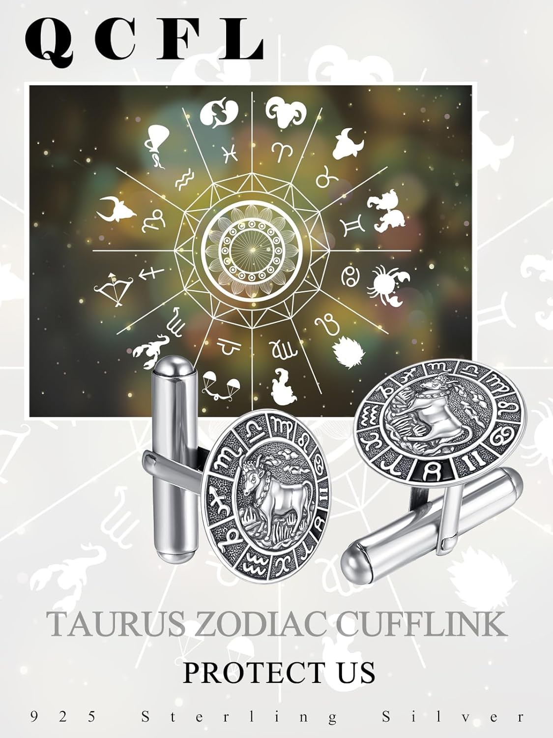 925 Sterling Silver Zodiac Cufflinks Constellation Cufflinks Protection Jewelry for Men Suitable for Various Occasions (1 Pair)