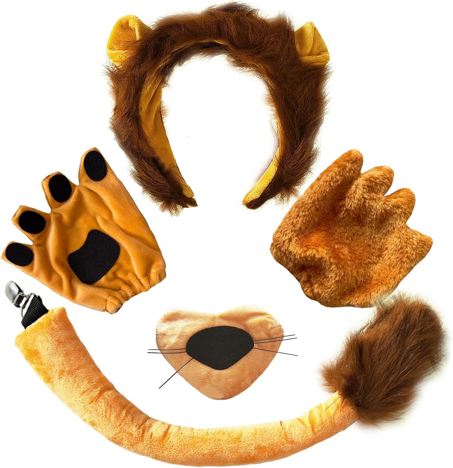 Halloween Lion Ears Headband Nose Tail Gloves Lion Hair Hoops Headpiece Women Animal Hairband Hair Bands Holiday Festival Carnival Parade Masquerade Cosplay Dress Up Birthday Party Accessories