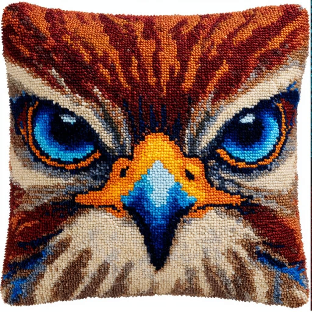 Taxpy Latch Hook Cushion Kits Falcon Pillowcase Kits Embroidery Kit 17X17 Inch DIY Needlework Pillow Cover Sofa Cushion Rug Making