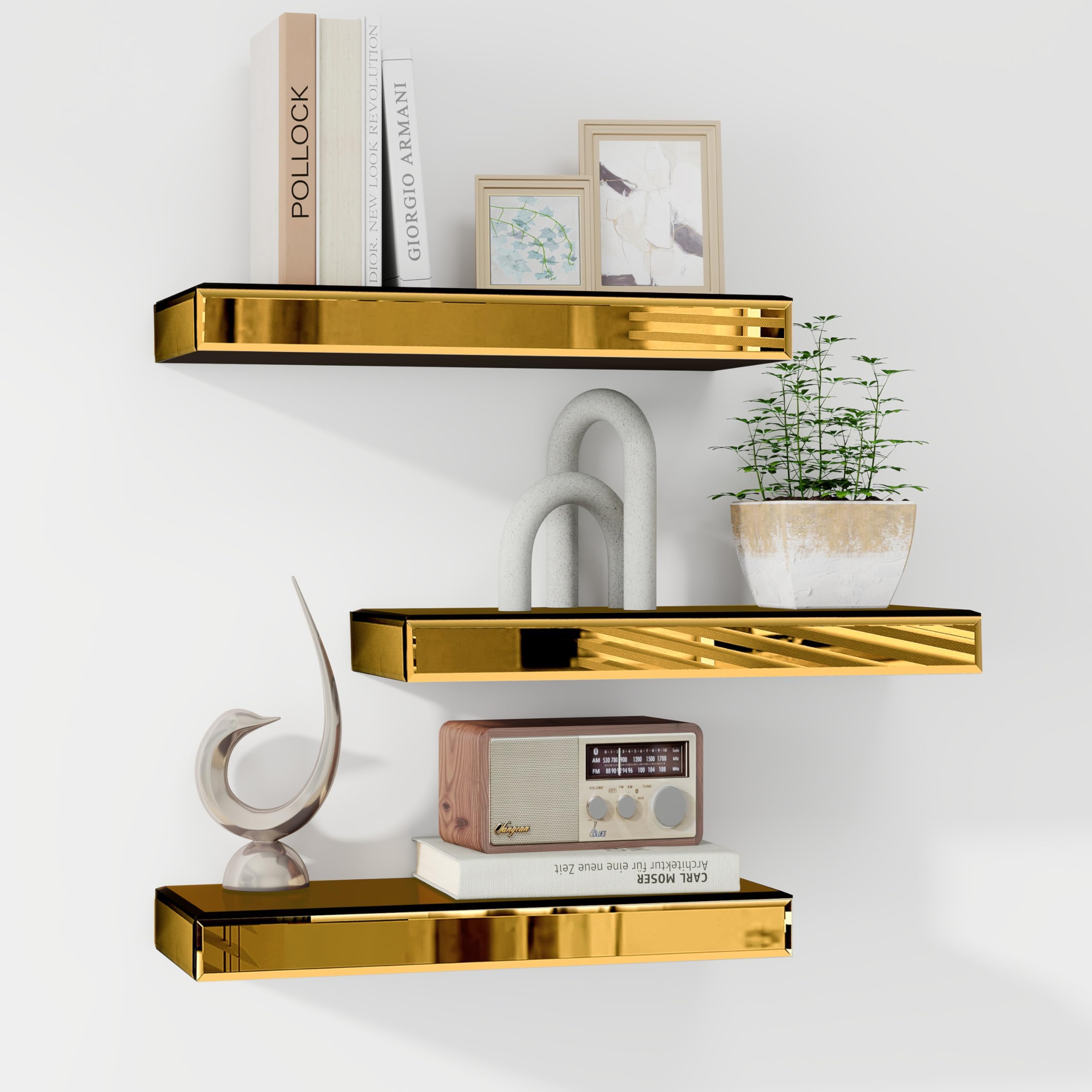 E&YのDISPLAY SHELVES SHYFOY Floating Shelves for Wall, Glass Finish Shelves Set of 3