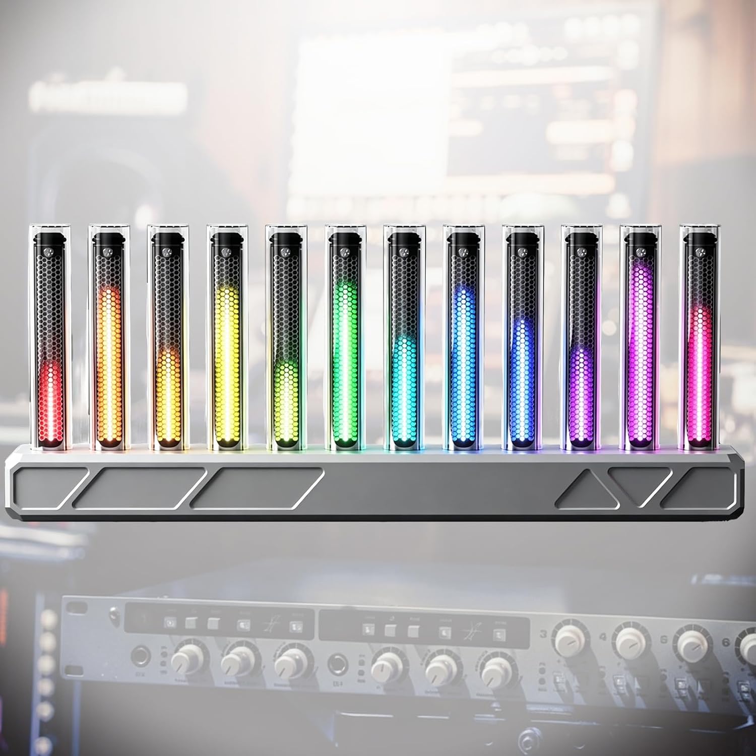 Music Spectrum Visualizer, LED Music Rhythm Light, with 12 Nixie Tube and 10 Lighting Effect Modes, 16 Million Customizable Colors, Supports USB Input, for Studio, Gaming Room
