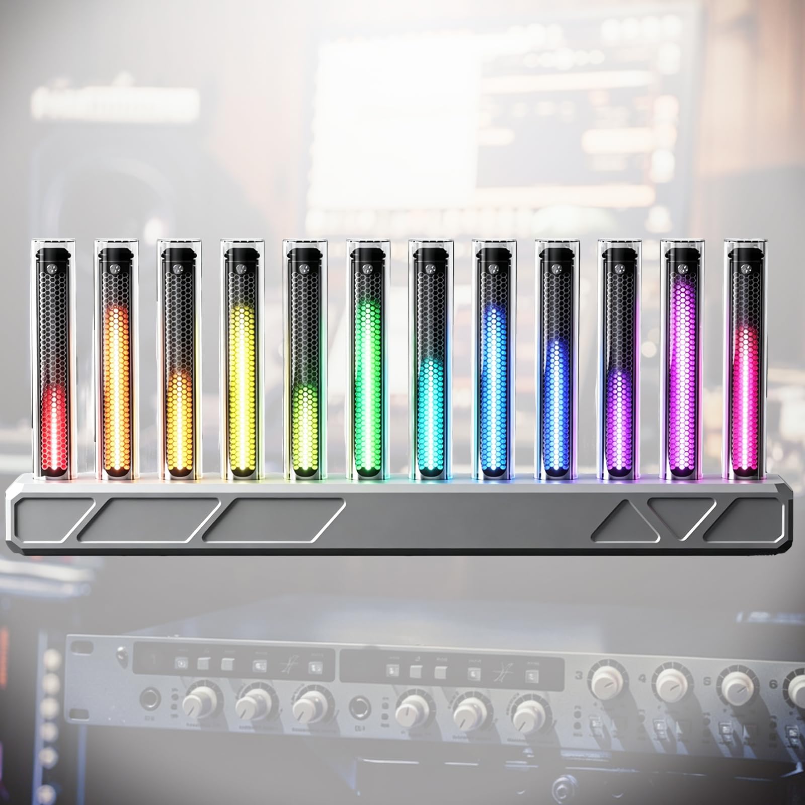 VILA SMO Music Spectrum Visualizer, LED Music Rhythm Light, With 12 Nixie Tube and 10 Lighting Effect Modes, 16 Million Customizable Colors, Supports USB Input, For Studio, Gaming Room