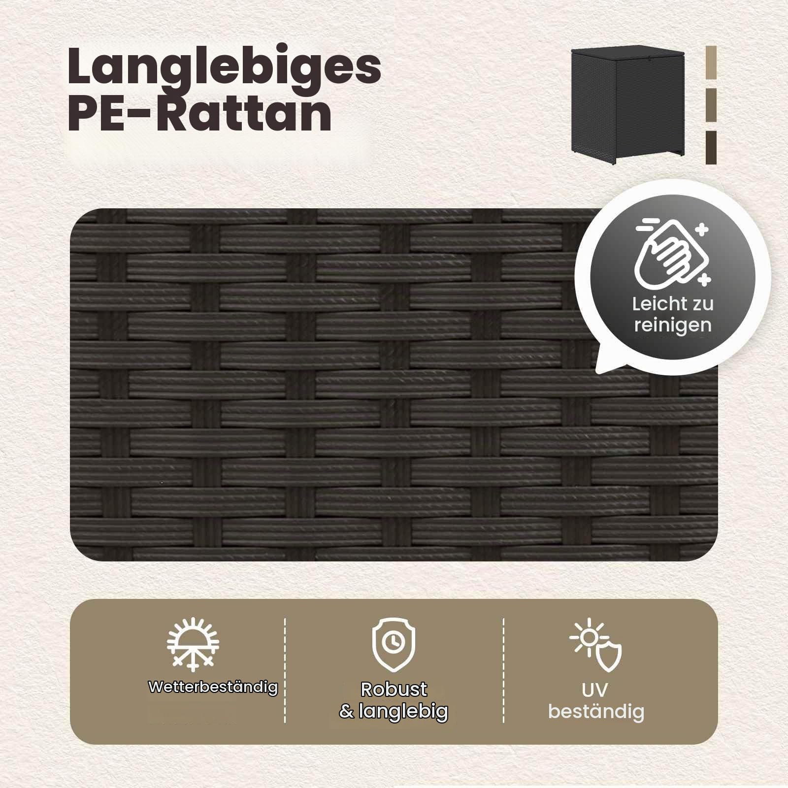 vidaXL Kissenbox 55 x 55 x 69 cm Stahl, Aufbewahrung für das Wohnzimmer, rechteckige Outdoor-Truhe, wetterfest für Kissen, Rattan-Einheit für Gartenmöbel