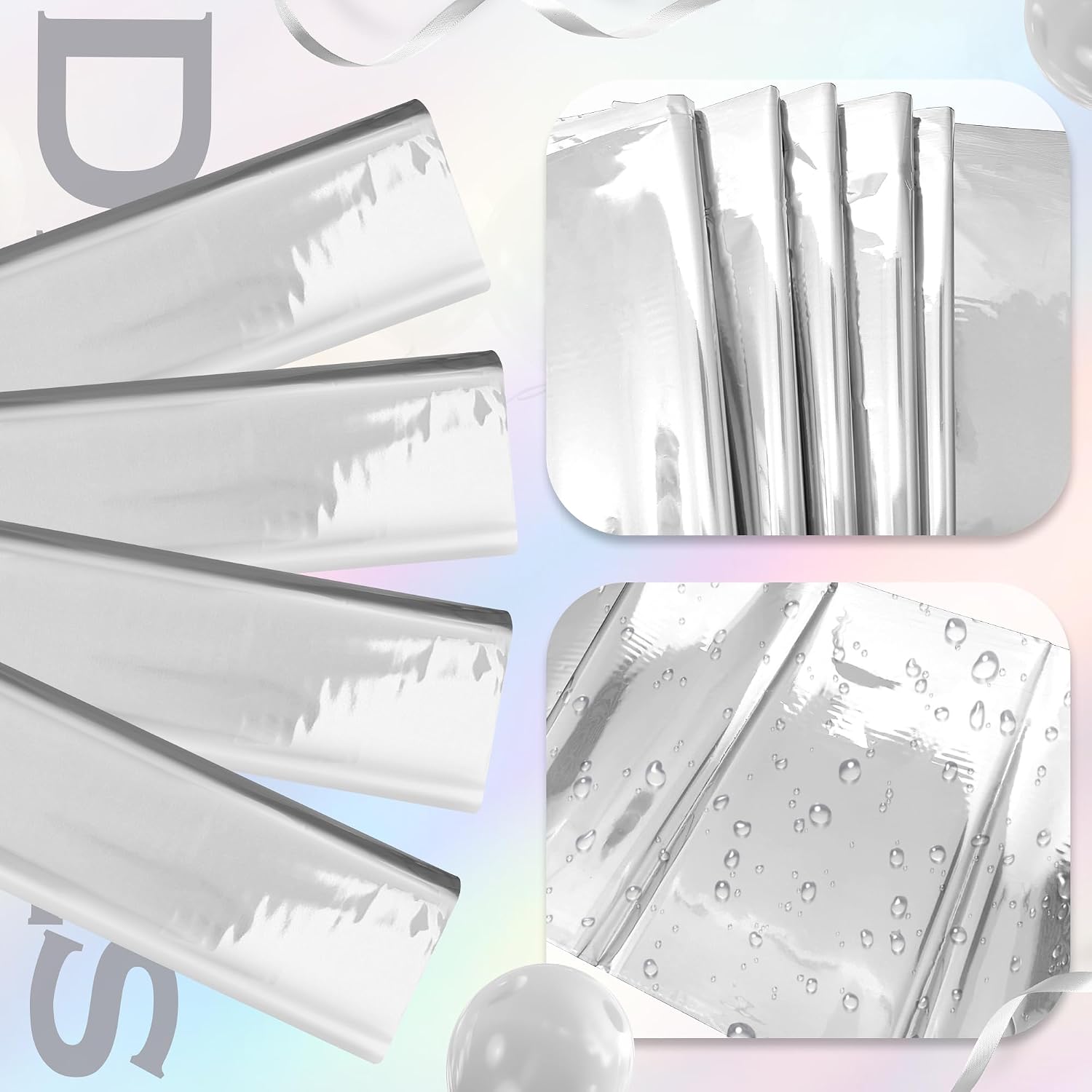 Just Shimmer 2Pcs SilverFoil Metallic Tablecloth Shiny Party Table Cloth 54" X 72" Disposable Rectangle Decoration for Thanksgiving Christmas Graduation Birthday Pary