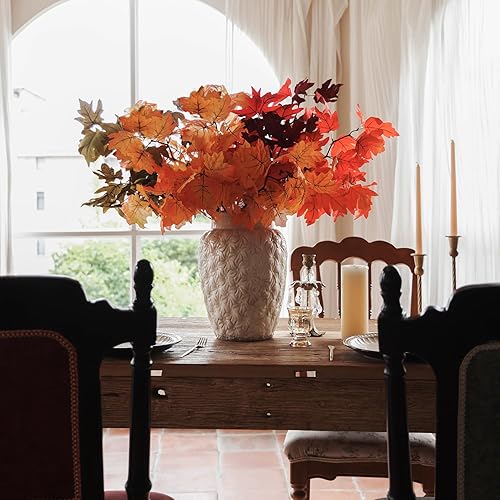Miniatura 8 de MISSPIN Tallos artificiales de hojas de arce de otoño, 8 piezas de decoraciones de otoño para interiores y exteriores, Halloween, Acción de Gracias,