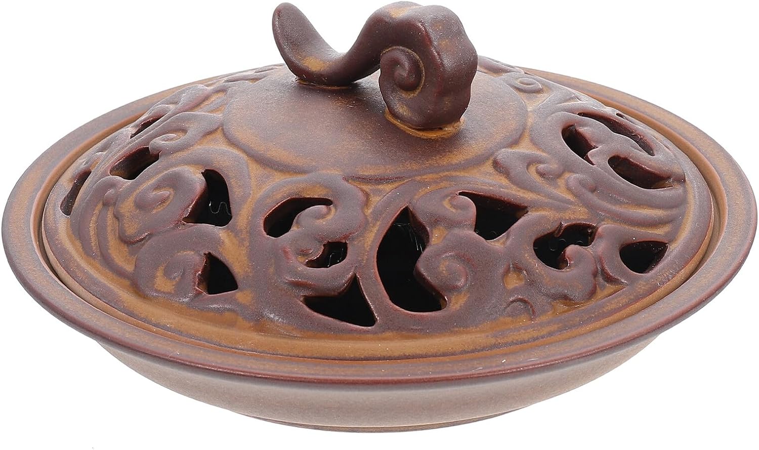 Healifty Antique Ceramic Incense Burner Aroma Therapy Holder with Vintage Metal Finish Indoor Home Censer for Meditation and Temple Decor