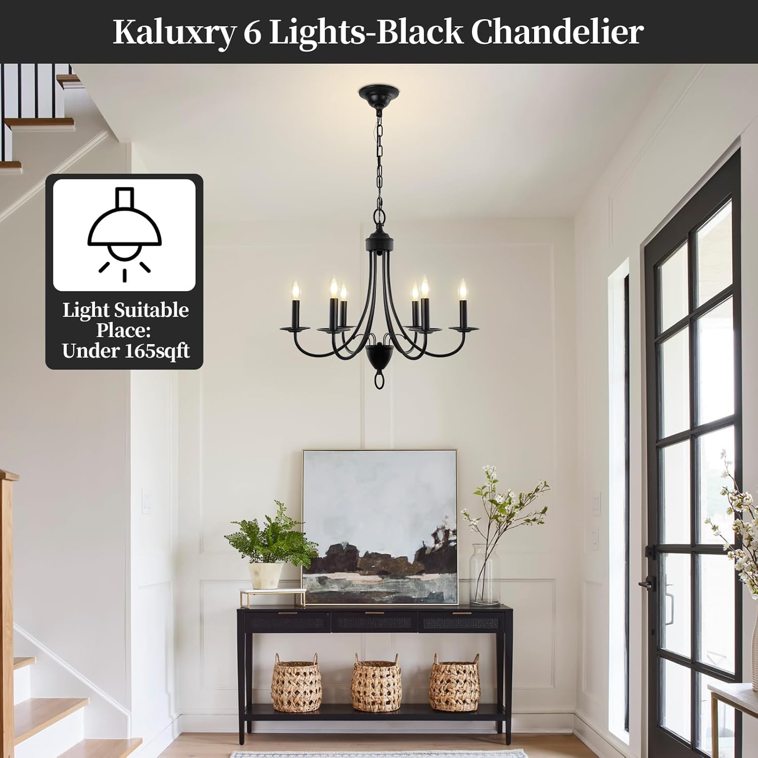 Black Chandelier,6-Light Farmhouse Chandeliers for Dining Room 22.4 inch, E12 Base Small Industrial Ceiling Light Fixture, Vintage Dining Room Chandelier Over Table for Bedroom Hallway Foyer