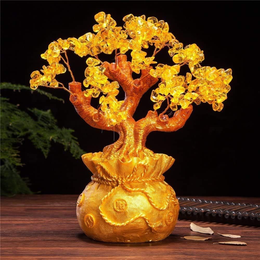CHiWANJi PA Citrine Tree Feng Shui Statue Bonsai Feng Shui Tree Crystal Lucky Tree for Home Office Shop Decoration