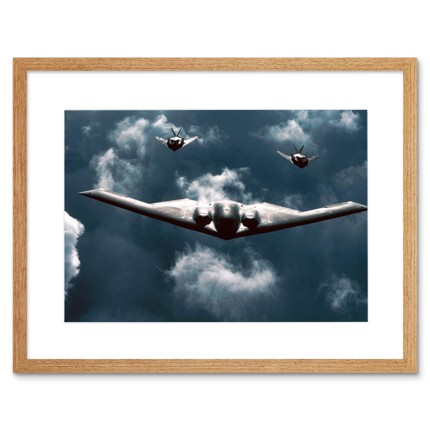 Wee Blue Coo Light Oak Military Air Plane B-2 Spirit Bomber F-117 Nighthawk Stealth Art Framed Wall Art Print