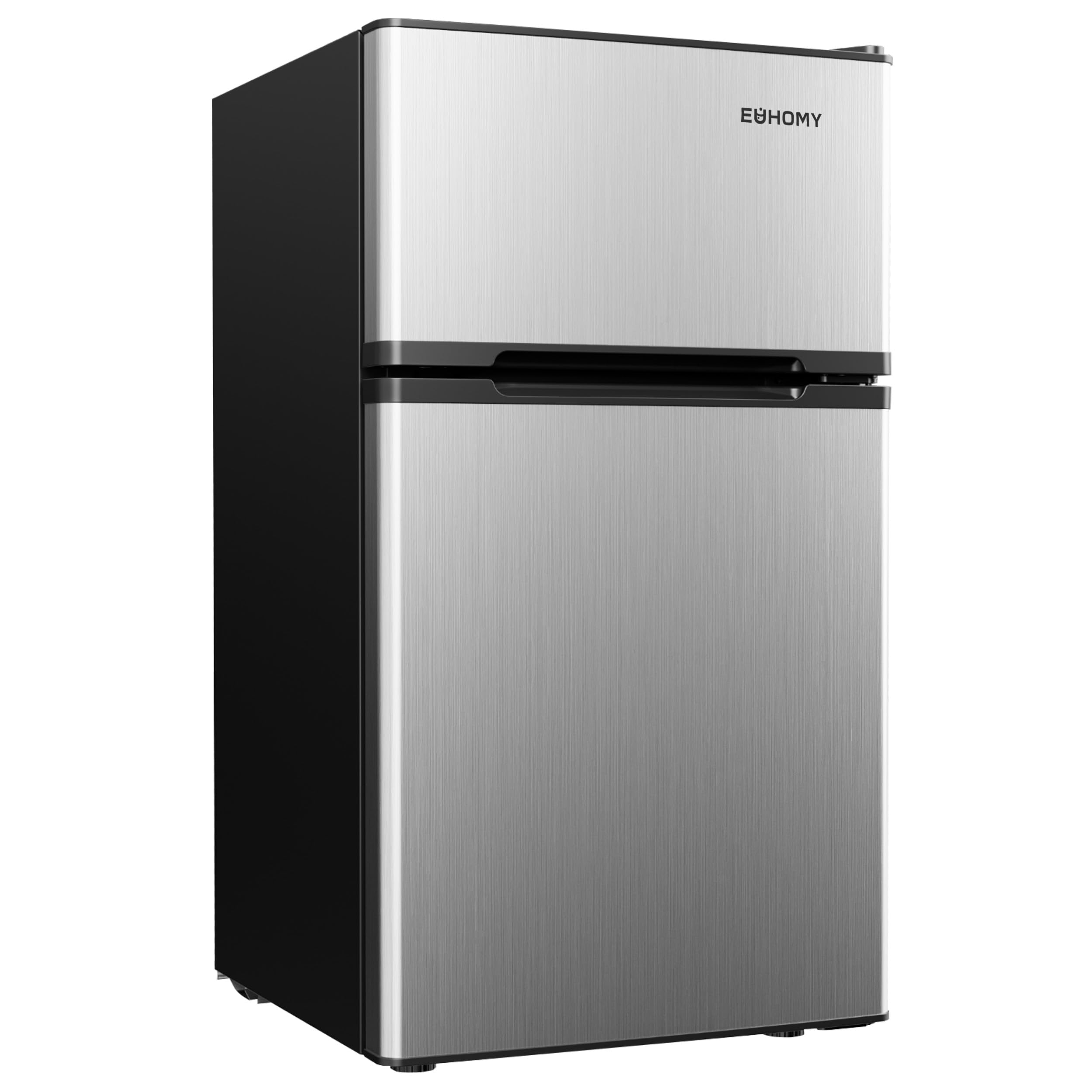 EUHOMY 2 Door Mini Fridge with Freezer, 3.2 Cu.Ft Mini Refrigerator, Silver