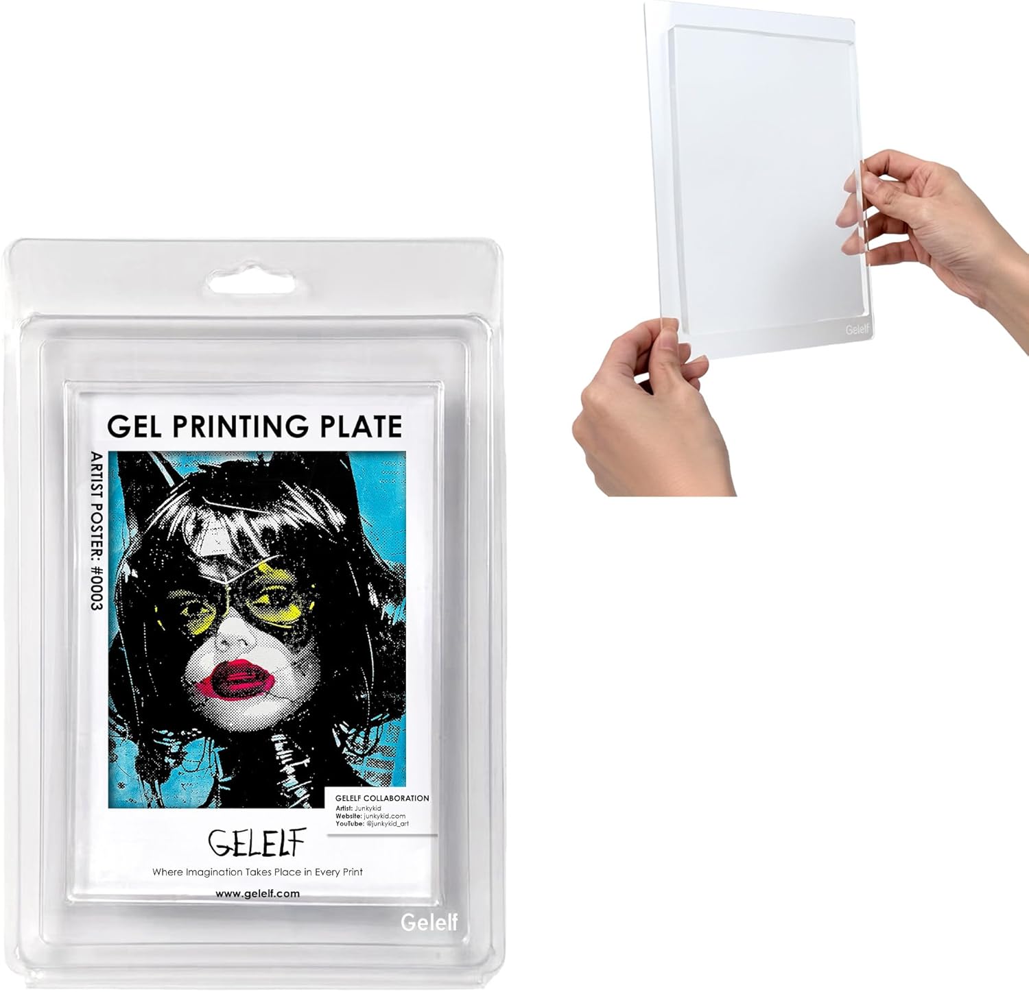 Gelelf Gel Printing Plate Kit - 5" x 7" Gel Plate with Acrylic Stamping Block – The Handle for Easy Lifting & Even Pressing-Press Printmaking Art Set for Beginners, Artists