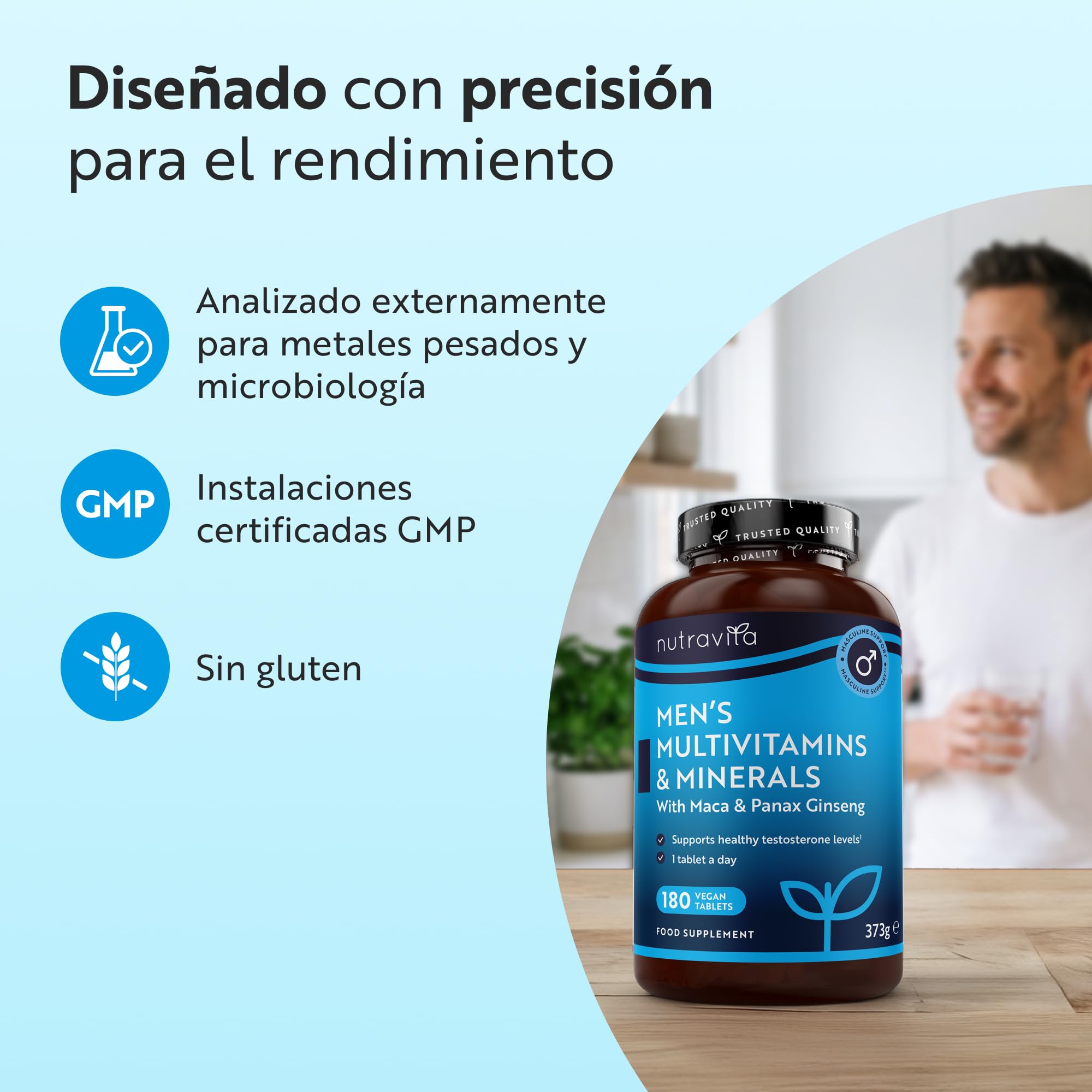 Nutravita Multivitaminas y Minerales Para Hombre - 180 Multivitaminico Tabletas - 25 Vitaminas y Minerales Esenciales - Vitaminas C, Maca y Panax Ginseng - Energía, Inmunidad, Huesos y Músculos