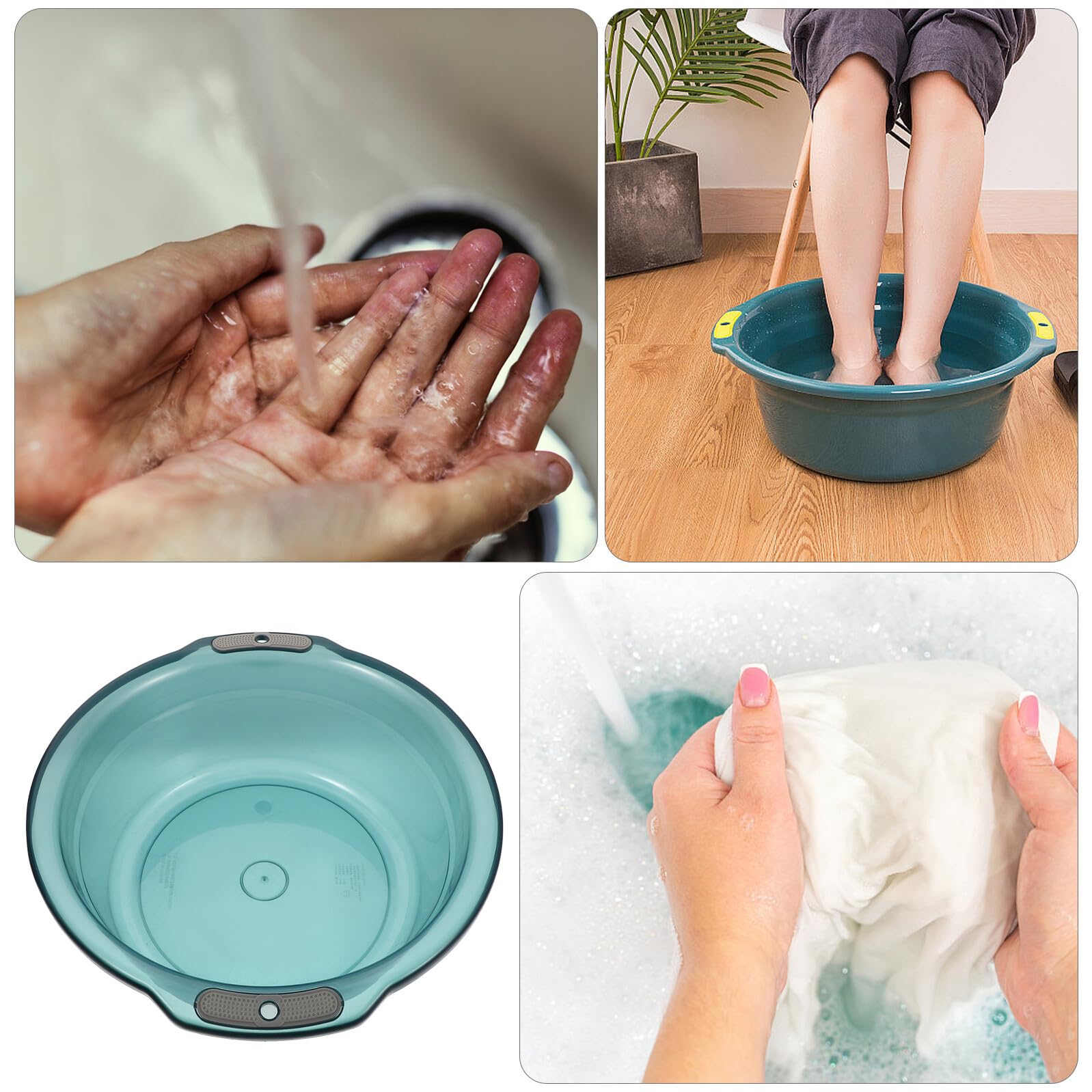 Bacinella con Manici Trasparente Rotonda in Plastica Blu | Capienza Ampia, Presa Sicura e Superficie Antiscivolo, per Lavaggio Mani e Pediluvio Domestico