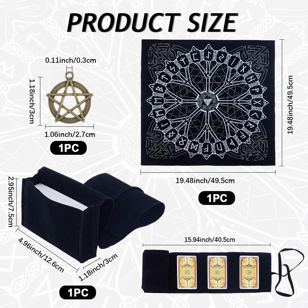 CREATCABIN Altar Cloth Tarot Card Bag Tarot Cloth and Bag Set Tablecloth Viking Runes Pentagram Totem Protective Card Board Game Embroidery for Oracle Decks Tarot Dice Crystal Coin 2.95x4.96 Inch - Image 2