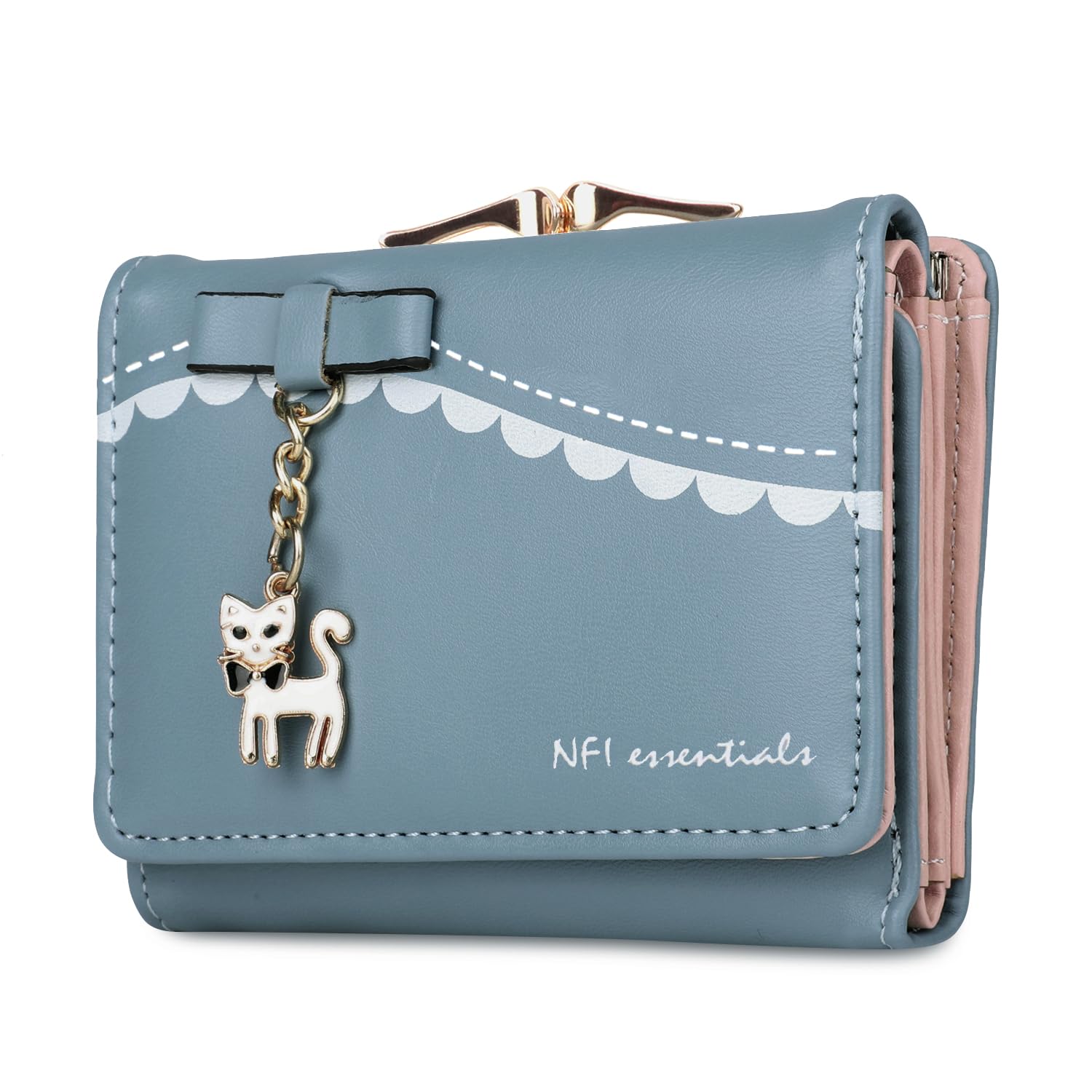 nfi essentials Multi Fold Women's Wallet, Holding Credit Card Cash & Coins Small Purse Clutch with Cat Shaped Metal Keychain Mini Wallet-picture-45