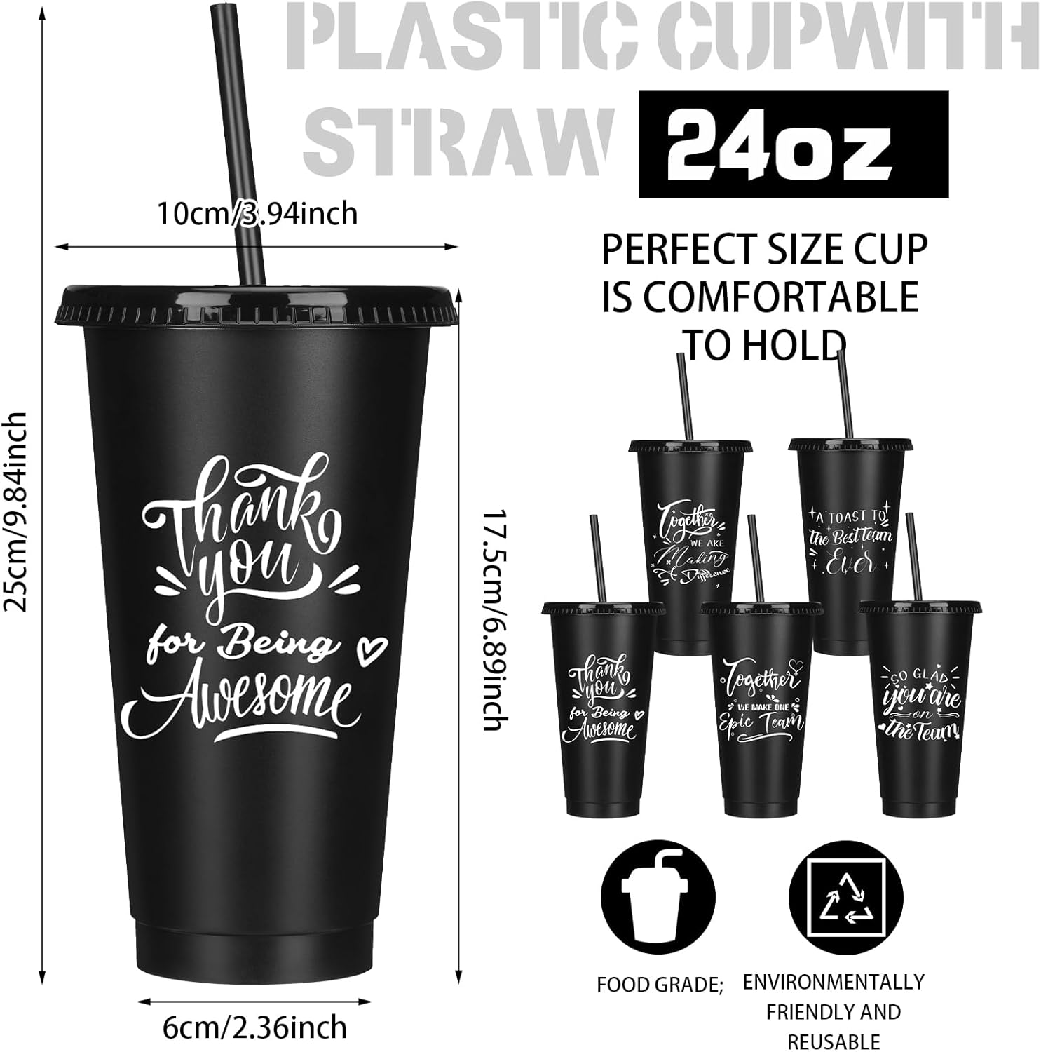 Maxcheck 15 Pcs Black Employee Appreciation Gifts Bulk for Men Team Appreciation Gift Cups Plastic Tumbler with Straw Lid Thank You for Being Awesome for Staff Office Coworkers(24 oz) - Image 2