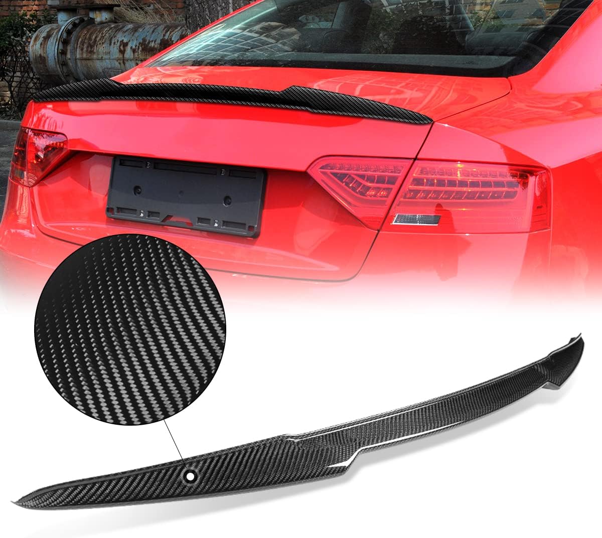Auto Dynasty V-Style Rear Car Trunk Lid Spoiler Compatible with Audi A5 / A5 Quattro Coupe 2008-2016, Glossy Black, Carbon Fiber
